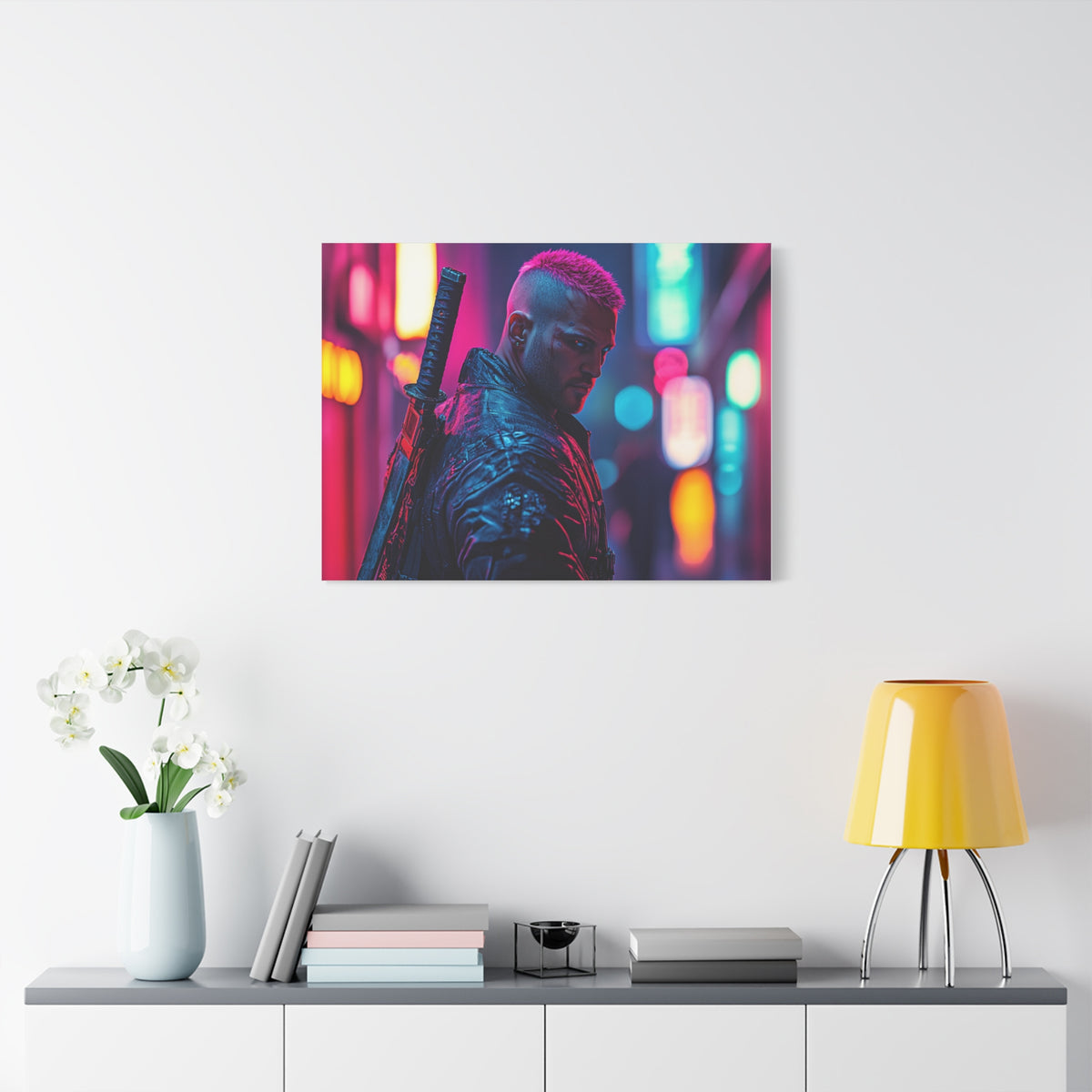 Tableau Cyberpunk Guerrier Avec Katana