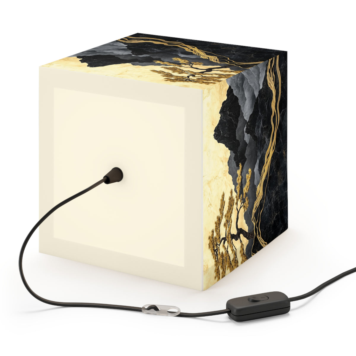 DECO - Lampe Cubique ZEN Arbre Doré et Montagnes de Marbre