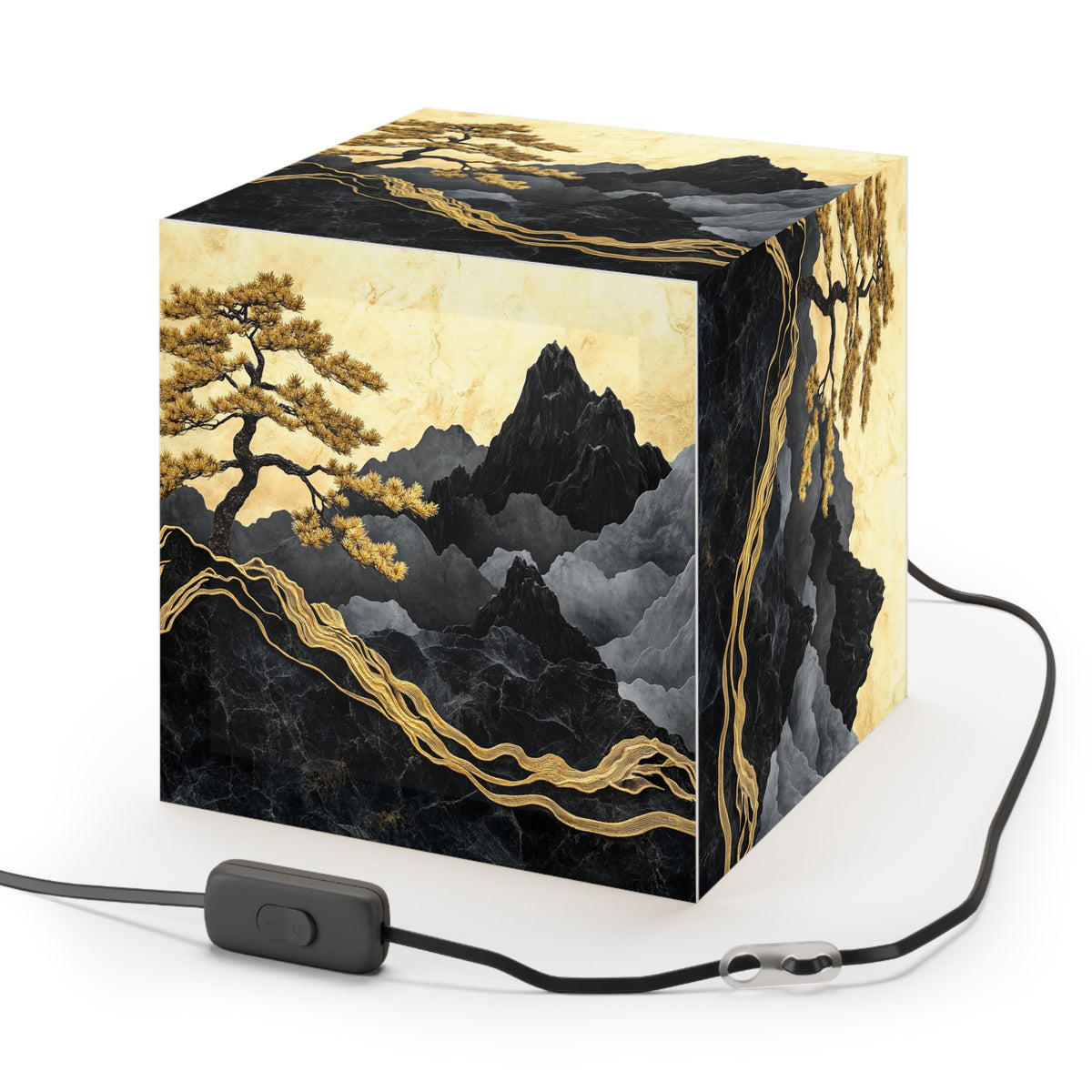 DECO - Lampe Cubique ZEN Arbre Doré et Montagnes de Marbre