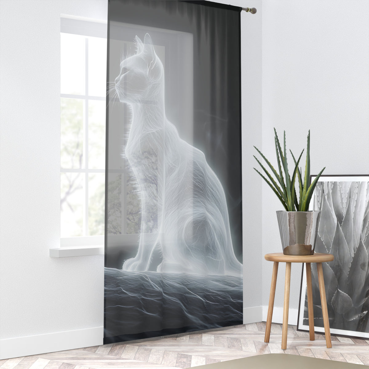 Rideau Chat Silhouette Spectrale