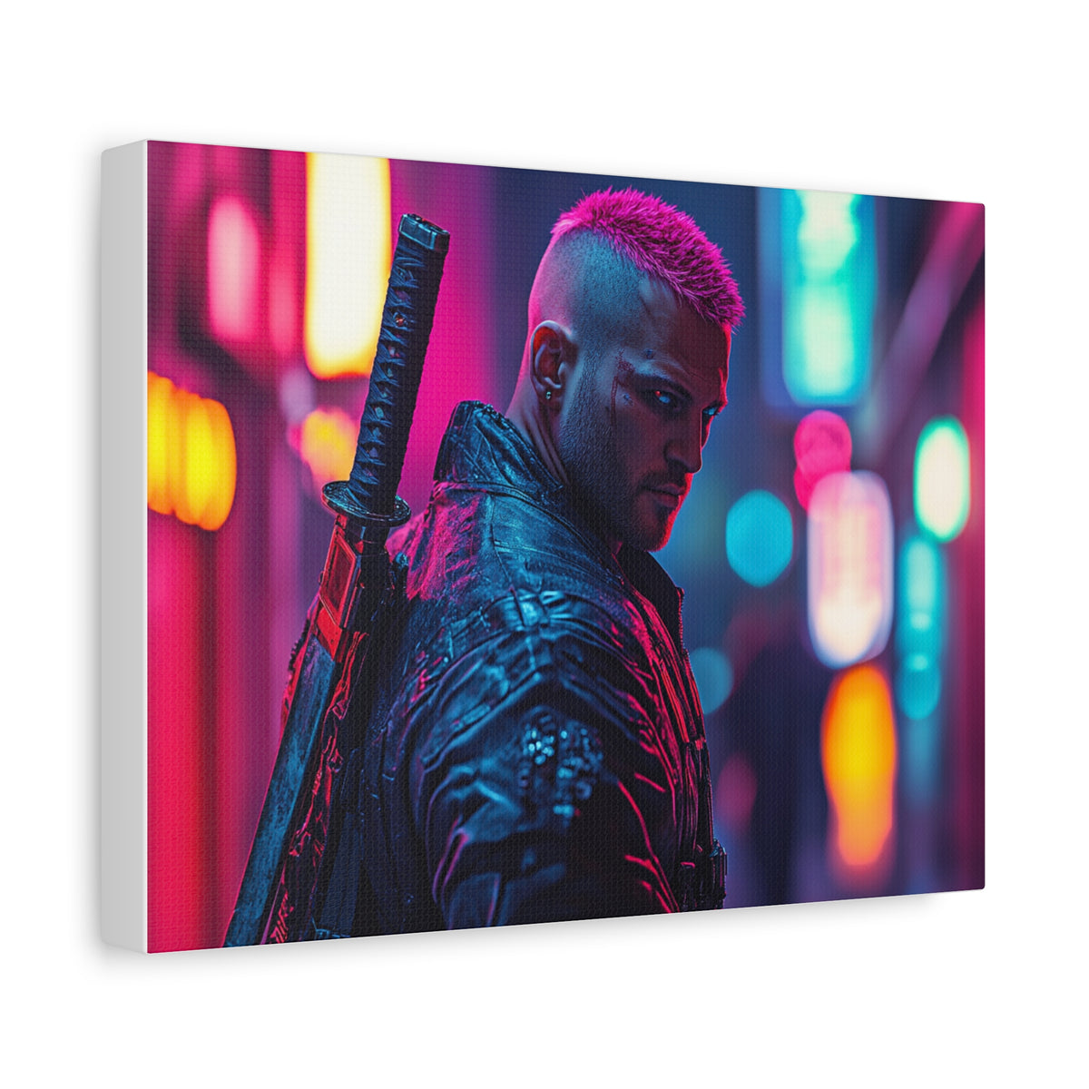 Tableau Cyberpunk Guerrier Avec Katana