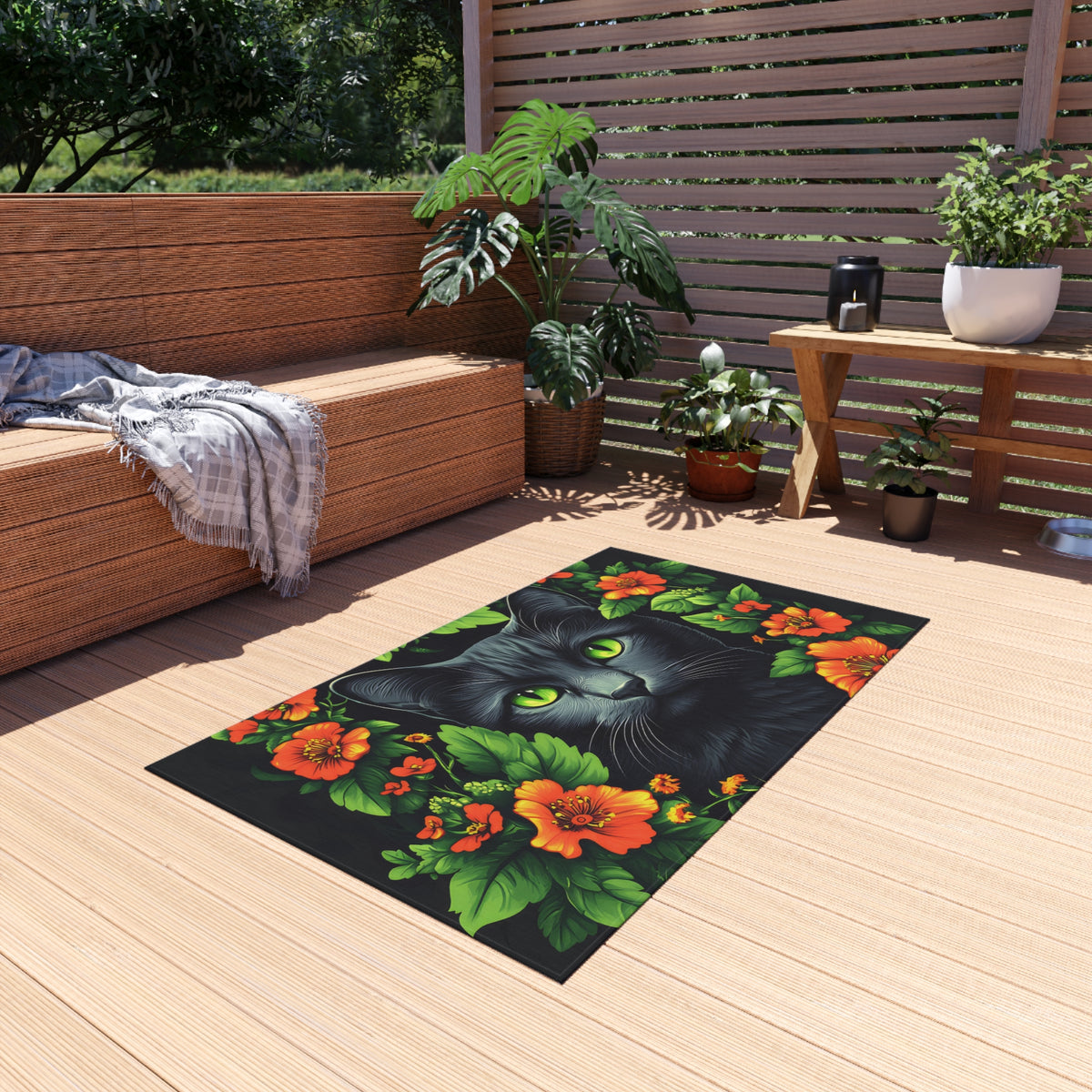 Tapis de salon Portrait Fleuri de Chat