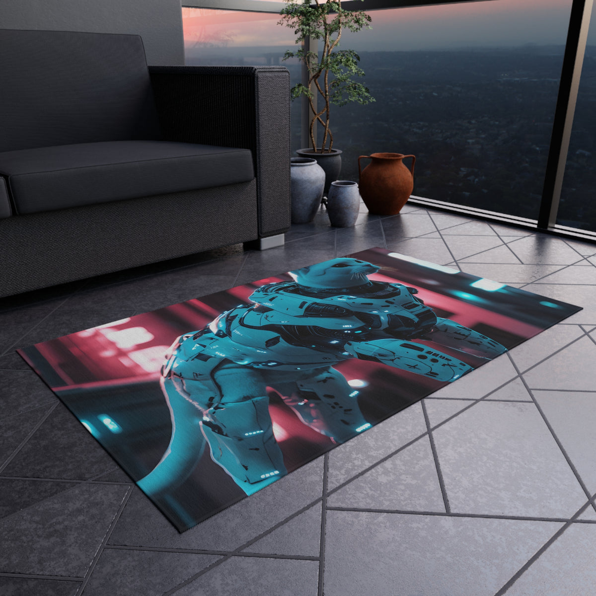 Tapis de salon Cyberpunk American Shorthair