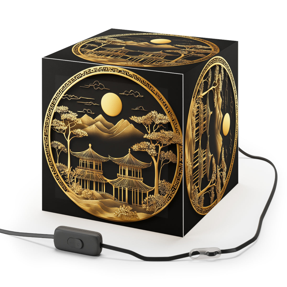 DECO - Lampe Cubique ZEN Temple Couleur Dorée