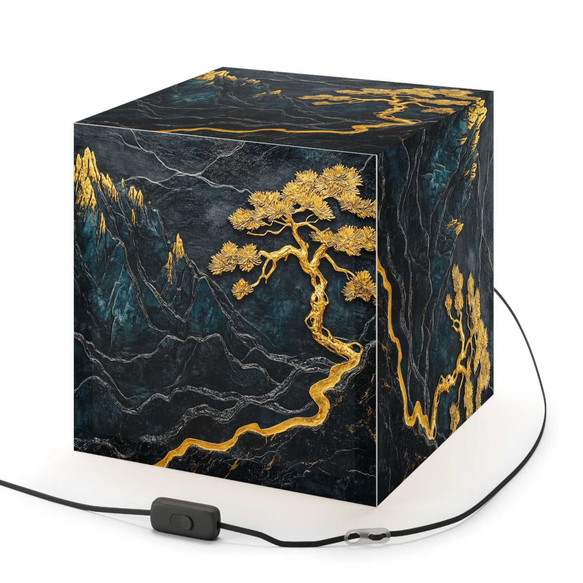 DECO - Lampe Cubique ZEN Paysage Montagneux Texture Marbrée