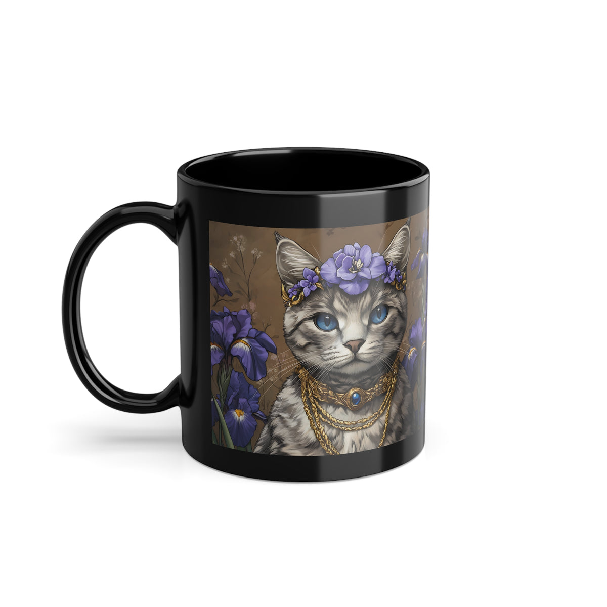 Mug Chat Couronne de Fleurs Violettes