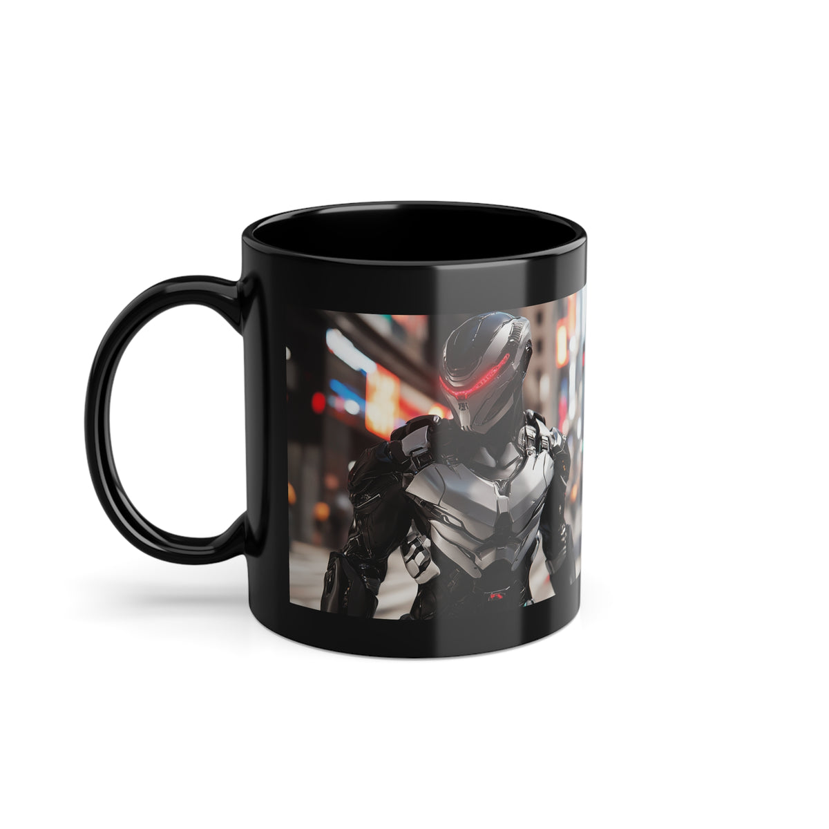 Mug Noir Cyberpunk Robot Armure Métalisée