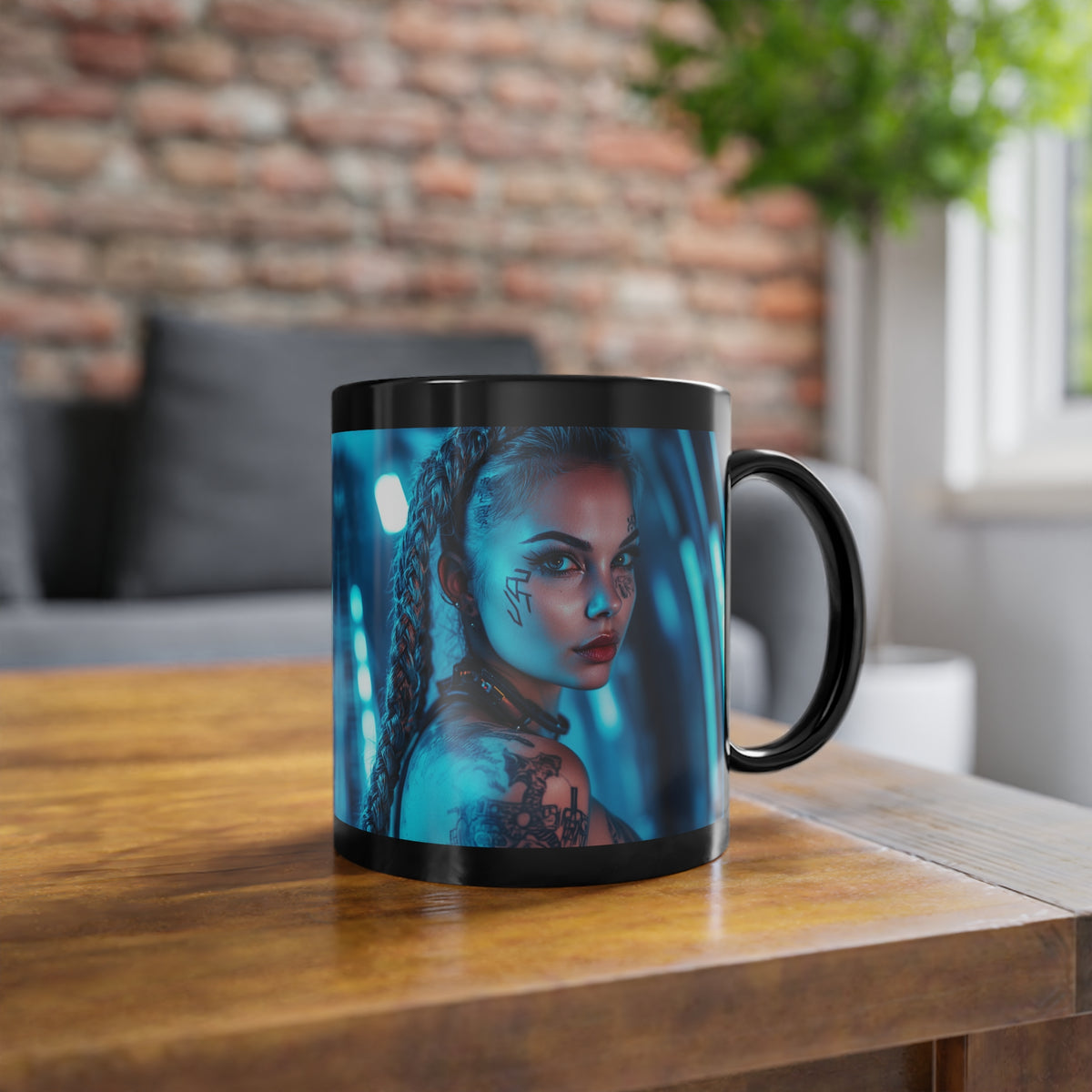 Mug Noir Cyberpunk Brune Tatouée