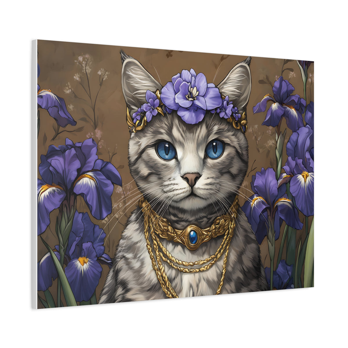 Tableau Chat Couronne de Fleurs Violettes