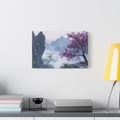 Tableau Montagnes Brumeuses et Fleurs Violettes