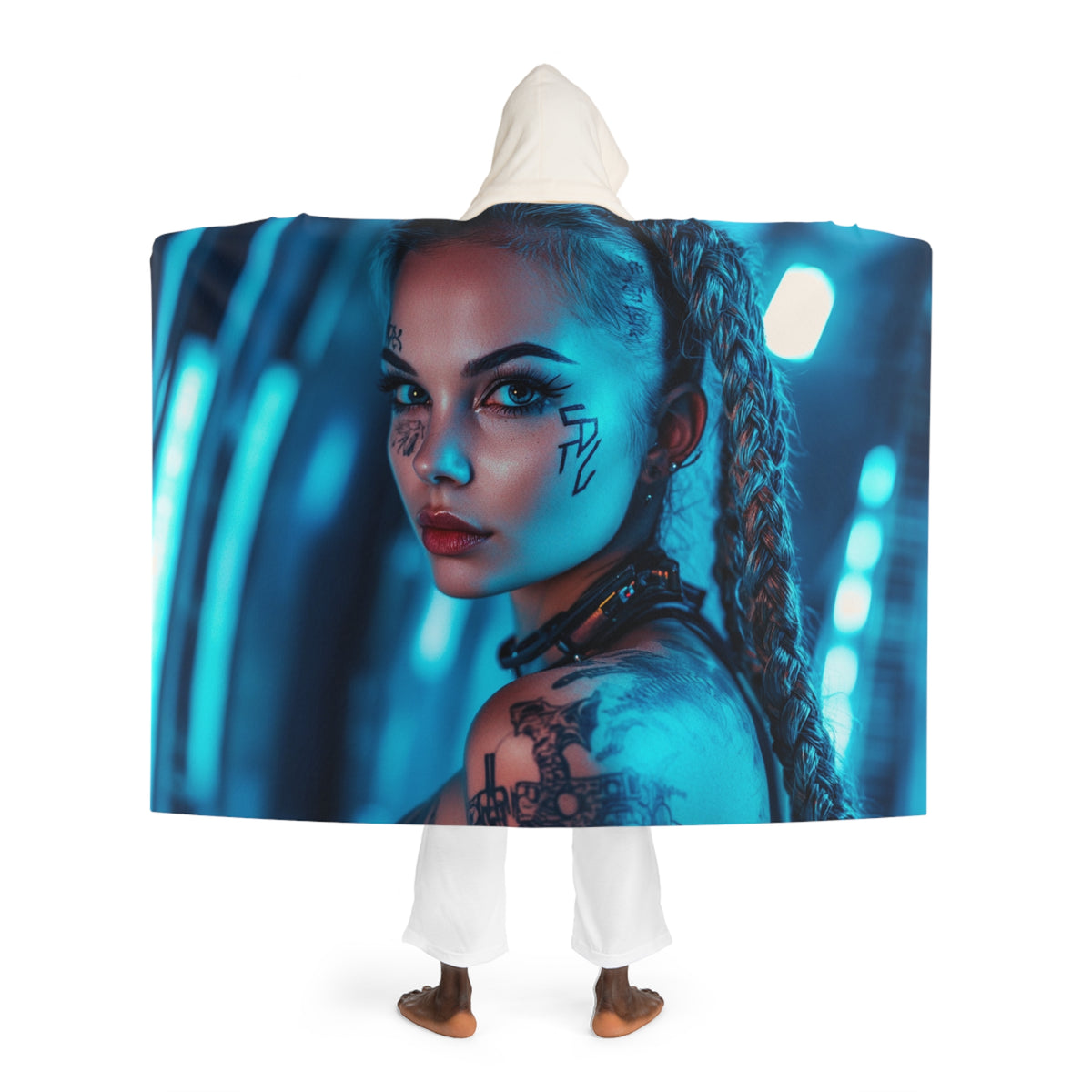 Plaid à Capuche Brune Cyberpunk Tatouée