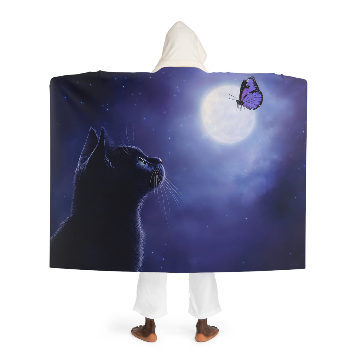 Plaid à Capuche Chat Noir Pleine Lune