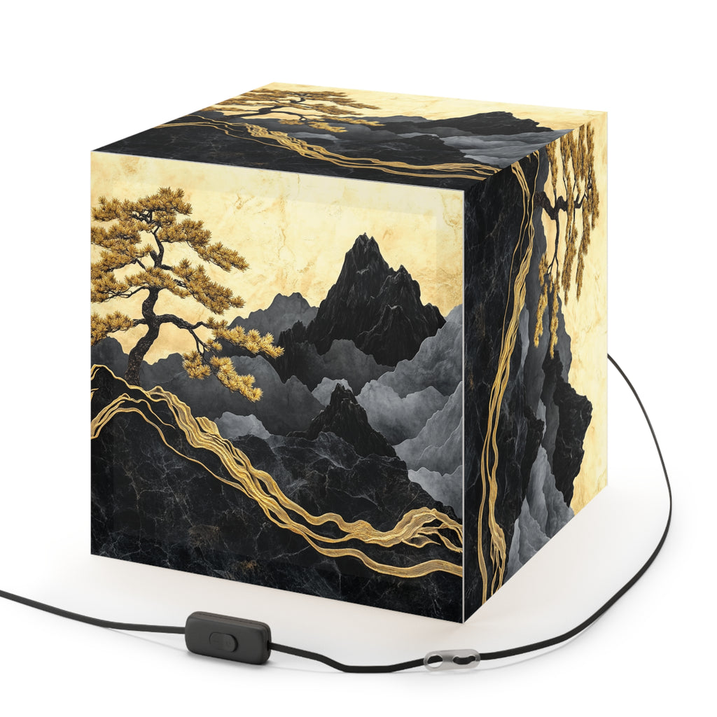 DECO - Lampe Cubique ZEN Arbre Doré et Montagnes de Marbre