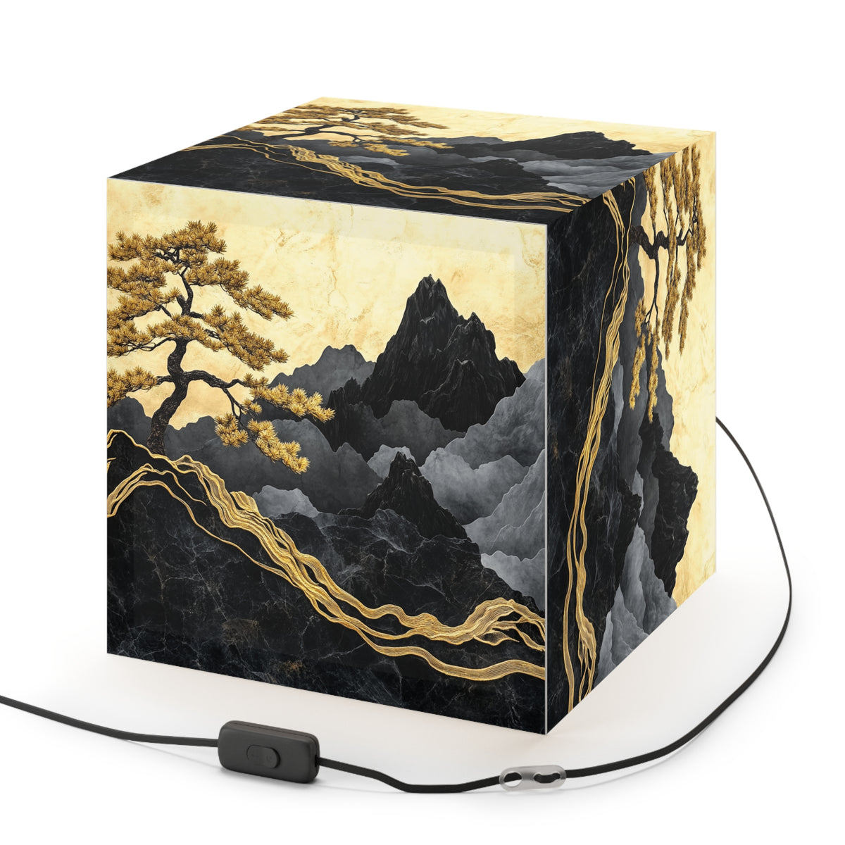 DECO - Lampe Cubique ZEN Arbre Doré et Montagnes de Marbre