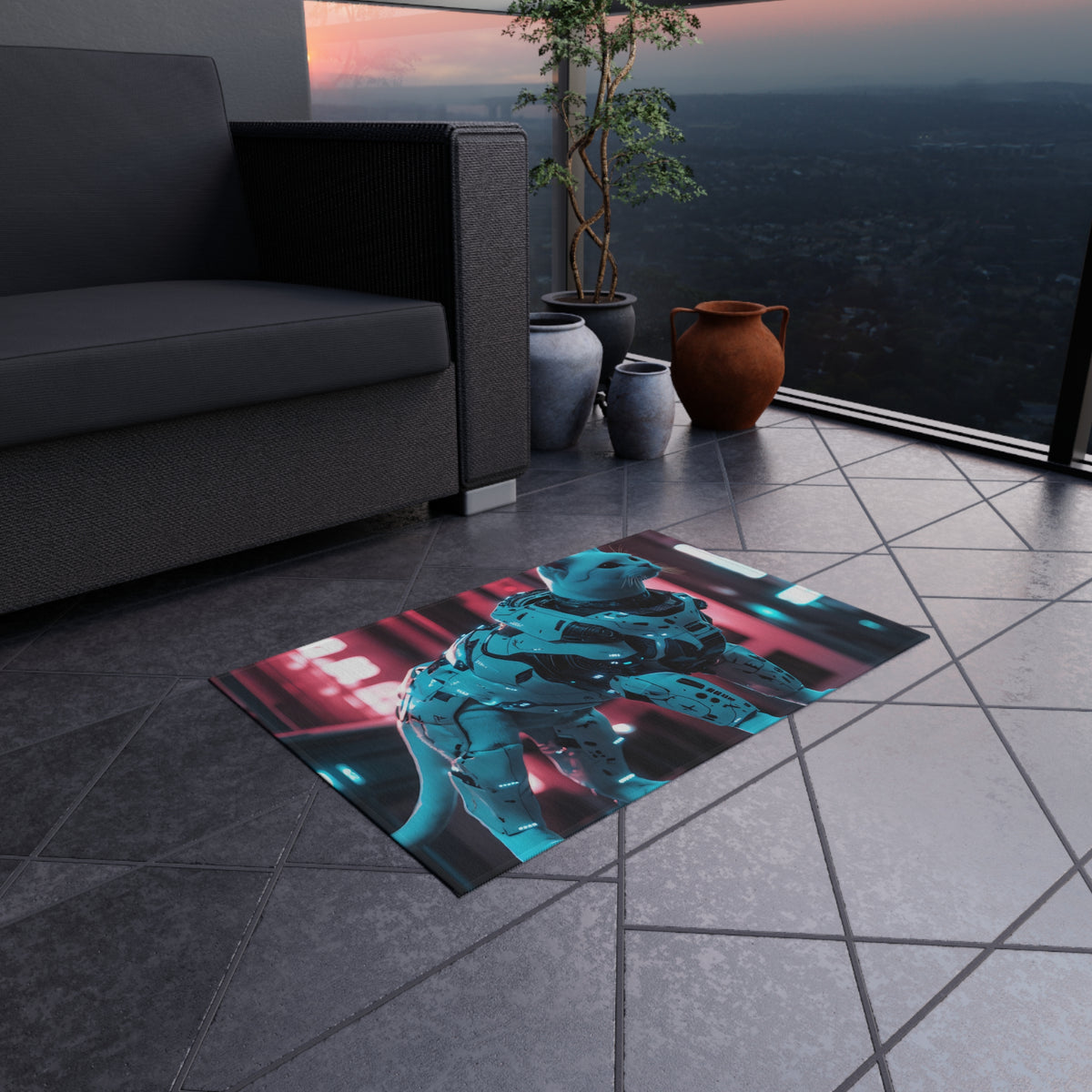 Tapis de salon Cyberpunk American Shorthair